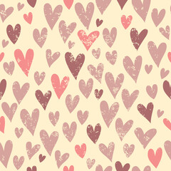 Elegant template for fashion prints. Seamless pattern with hearts in retro style. Beige background.
