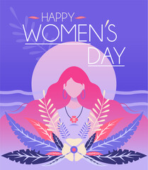 International Women's with a Woman with long hair around flowers.