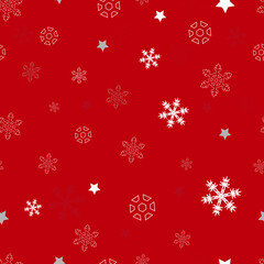 Fototapeta na wymiar Snowflakes with red background. Seamless fabric design pattern. Happy new year, winter, children textile design pattern