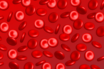 3d streaming blood cells on red background. Vector illustration. Health concept