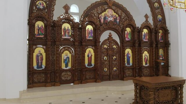 Aerial Drone Flight Inside Church.