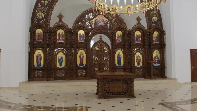 Aerial Drone Flight Inside Church.