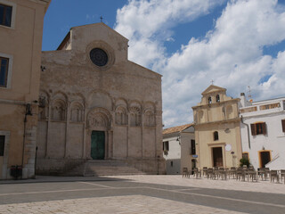 St. Mary Cathedral in Termoli with the romanesque facade built with the white local stone, the great staircase and the square in front