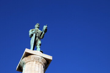 Victor monument (Pobednik) at Kalemegdan Fortress in Belgrade, Serbia. Belgrade is largest cities of Southeastern Europe.