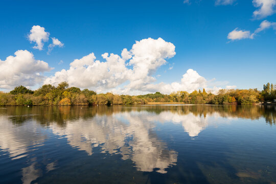 Tongwell lake at autumn season in Milton Keynes. England