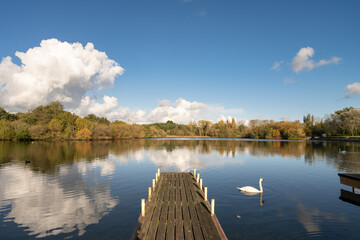 Tongwell lake on autumn season in Milton Keynes. England
