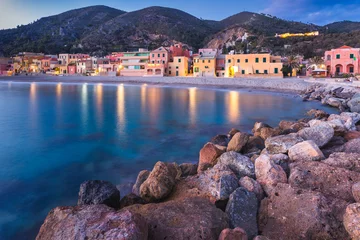 Foto auf Acrylglas Ligurien View of the beach of Varigotti during blue hour. Liguria, Italy