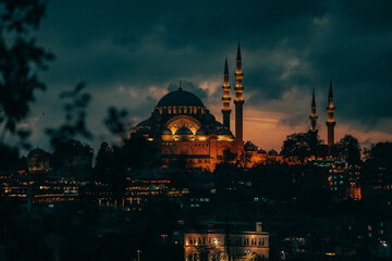 blue mosque at night city