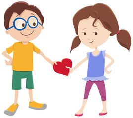 cartoon Valentine card with girl and boy characters