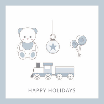Holiday card with cute teddy bear
