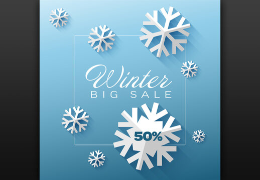 Winter Sale Tag Layout with Paper Snowflakes