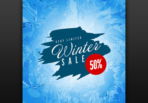 Winter Sale Tag Layout with Frozen Window Effect Background