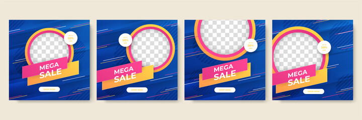 Flash circle stripes blue pink colorful sale post design template background