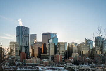 Skyline of the Canadian city of Calgary, the capital of the province of Alberta - in winter.