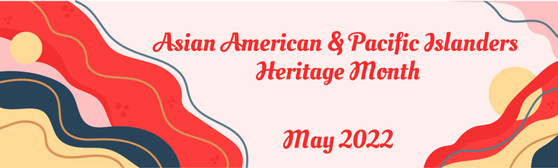 Asian American, Pacific Islanders Heritage month - celebration in USA. Vector banner with abstract shapes and lines in traditional Asian colors. Greeting card, banner © Caelestiss