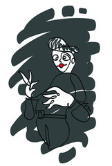 One line drawing of mime in white gloves.
One continuous line drawing of male pantomime artist.
