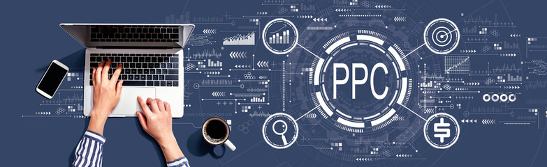 Fototapeta PPC - Pay per click concept with person using a laptop computer obraz