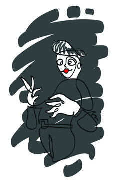 recommend clip art: One line drawing of mime in white gloves.
                    One continuous line drawing of male pantomime artist.
                    