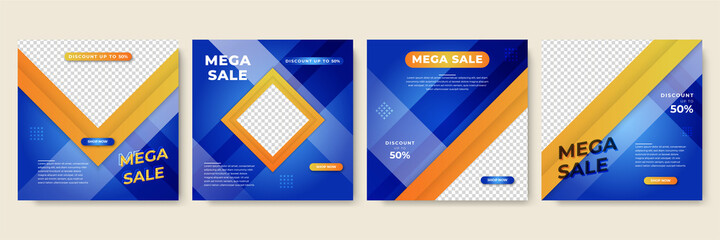 transparant frame blue orange colorful sale post design template background