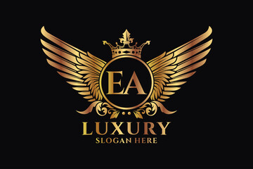 Luxury royal wing Letter EA crest Gold color Logo vector, Victory logo, crest logo, wing logo, vector logo template.