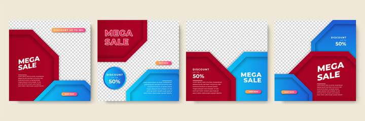 gradient hexagonal blue red colorful sale post design template background