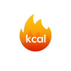 Energy fat burn kcal fire icon. Kilocalorie hot logo vector weight fitness flame graphic icon