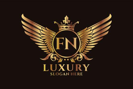 Luxury royal wing Letter FN crest Gold color Logo vector, Victory logo, crest logo, wing logo, vector logo template.