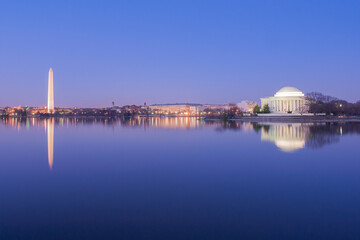 Jefferson Memorial and Washington Monument at night - Washington D.C. United States of America
 - obrazy, fototapety, plakaty