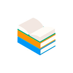 Book open vector isometric stack school illustration icon. Children books flat library