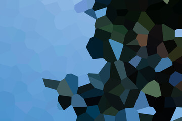 Two parted mosaic. Blue to the left side and dark green and black to the right side