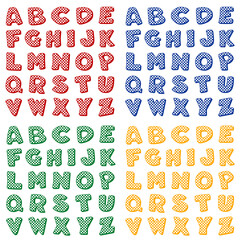 Alphabet, original design in bright red, blue, green and gold gingham check patterns. Graphic resources for crafts, back to school, baby albums and scrapbooks.