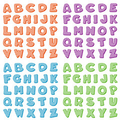 Alphabet, original design in bright orange, purple, turquoise and lime green gingham check patterns. Graphic resources for crafts, back to school, baby albums and scrapbooks.