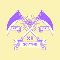 Scythe emblem with simple line art style
