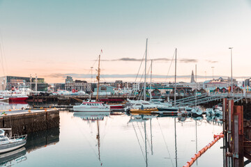 Fototapeta na wymiar Rekjavik harbor full of boats