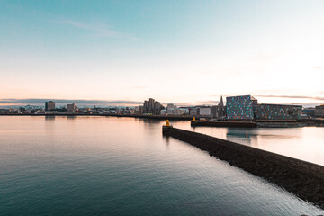 The sunset over Rekjavik in wintertime