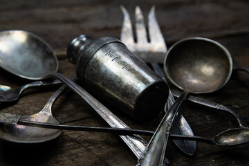 vintage silver  utensils tarnished 