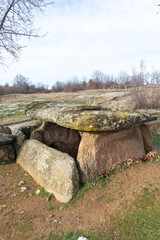 Fototapeta na wymiar Thracian dolmen Nachevi Chairi near village of Hlyabovo, Bulgaria