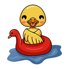 Cute little duck cartoon floating on pool ring inflatable