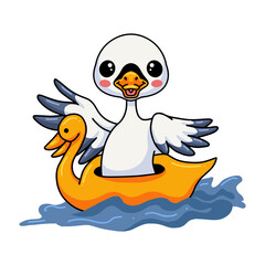 Cute little goose cartoon floating on pool ring inflatable