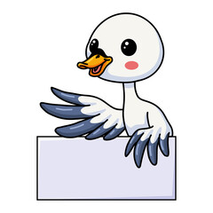 Cute little goose cartoon with blank sign