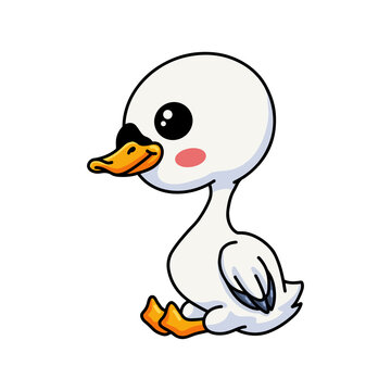 Cute little goose cartoon sitting