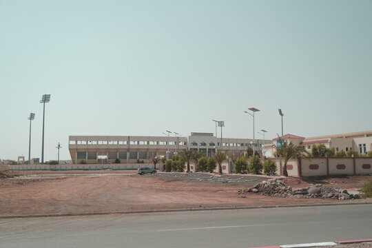 Exterior view of El Hadi Hassan Gouled Aptidon football stadium in Djibouti. Editorial shot in Djibouti.