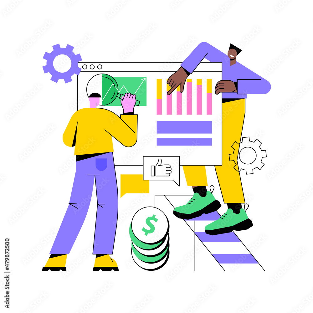 Poster analytics and data science abstract concept vector illustration. big data, machine learning control,