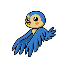 Cute little blue bird cartoon flying