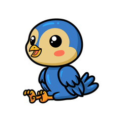 Cute little blue bird cartoon sitting