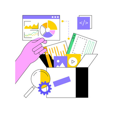 Packaged software abstract concept vector illustration. Multiple applications, video and audio editing software, computer user, free download, business implementation, teamwork abstract metaphor.