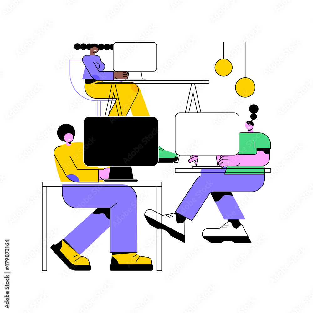 Poster computer lab abstract concept vector illustration. advanced computer skills, information technology 