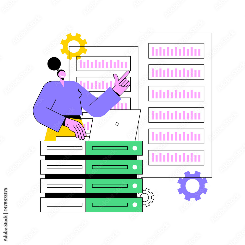 Poster System administration abstract concept vector illustration. Network upkeeping, computer systems and servers configuration, install or upgrade computer components and software abstract metaphor.