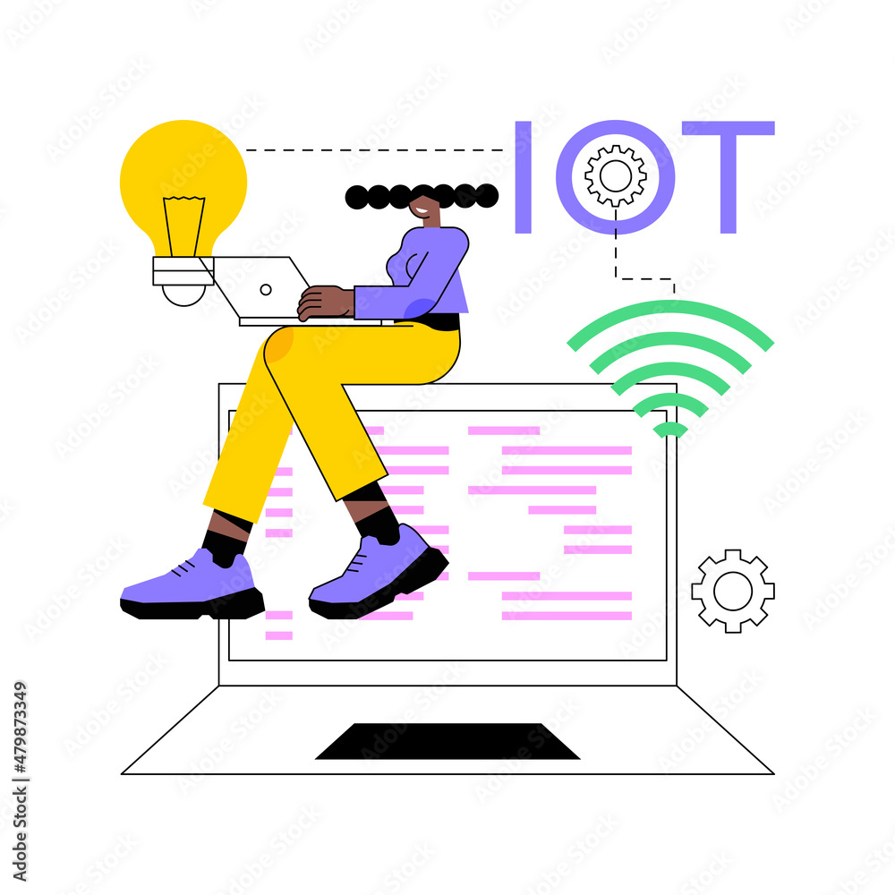 Poster iot development abstract concept vector illustration. internet of things, iot developer, programming
