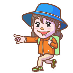 ゴール直前で指差す山ガール